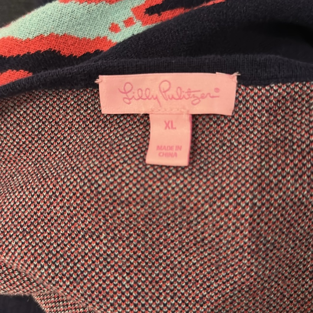 Lily Pulitzer Navy Blue Sweater Dress with Coral Accents—Cotton—Size XL - Picture 8 of 8